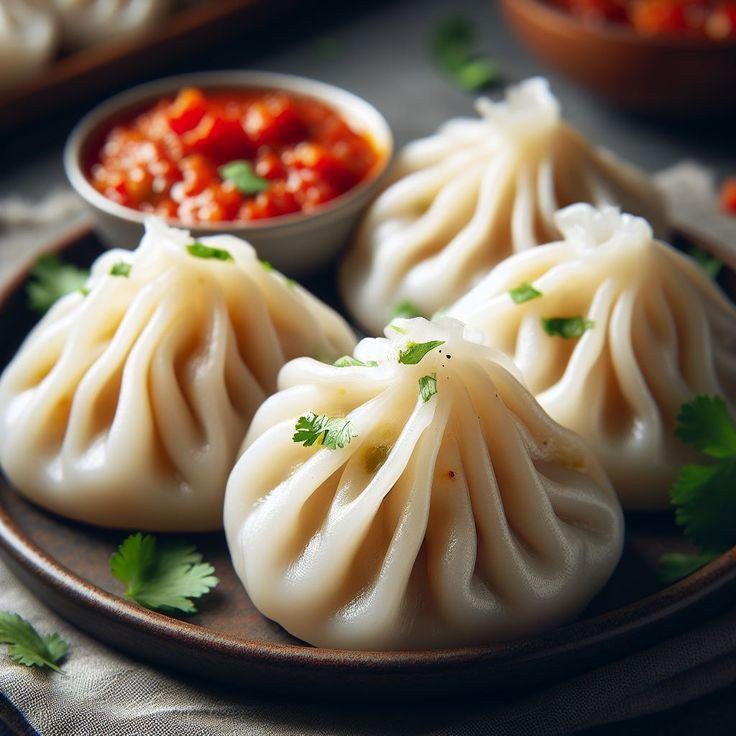 Hongkong style pork momo 10 pic's with sesame seeds spicy chutney